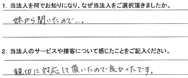 お客様の声２６５